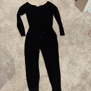 Express Black Long-Sleeve Drawstring Waist Jumpsuit